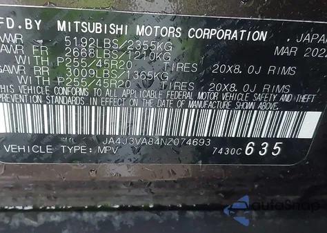 2022 Mitsubishi Outlander Sel 2.5 2Wd/Sel Special Edition 2Wd from USA, damaged, VIN JA4J3VA84NZ074693